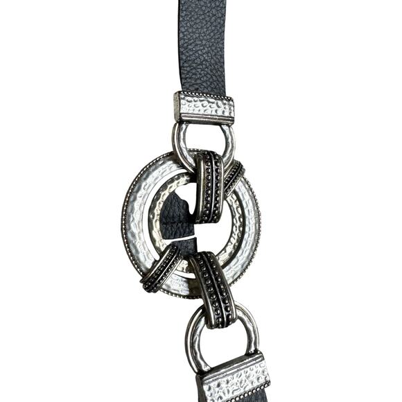 Chico\'s Leather Belt Black Adjustable Peppled Metal Clasp Boho Med/Large main image 9